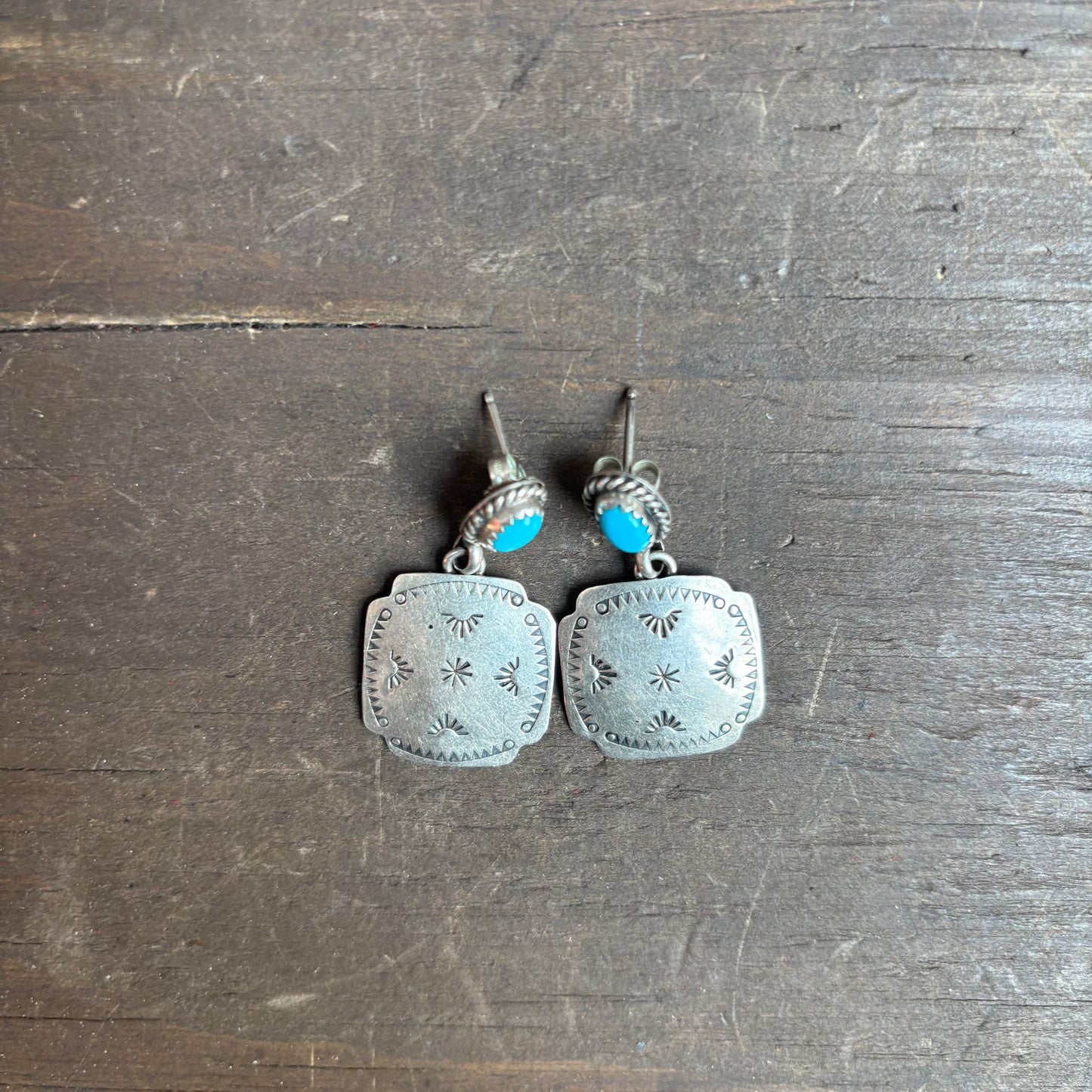 Sterling Silver Stamped Turquoise Earrings