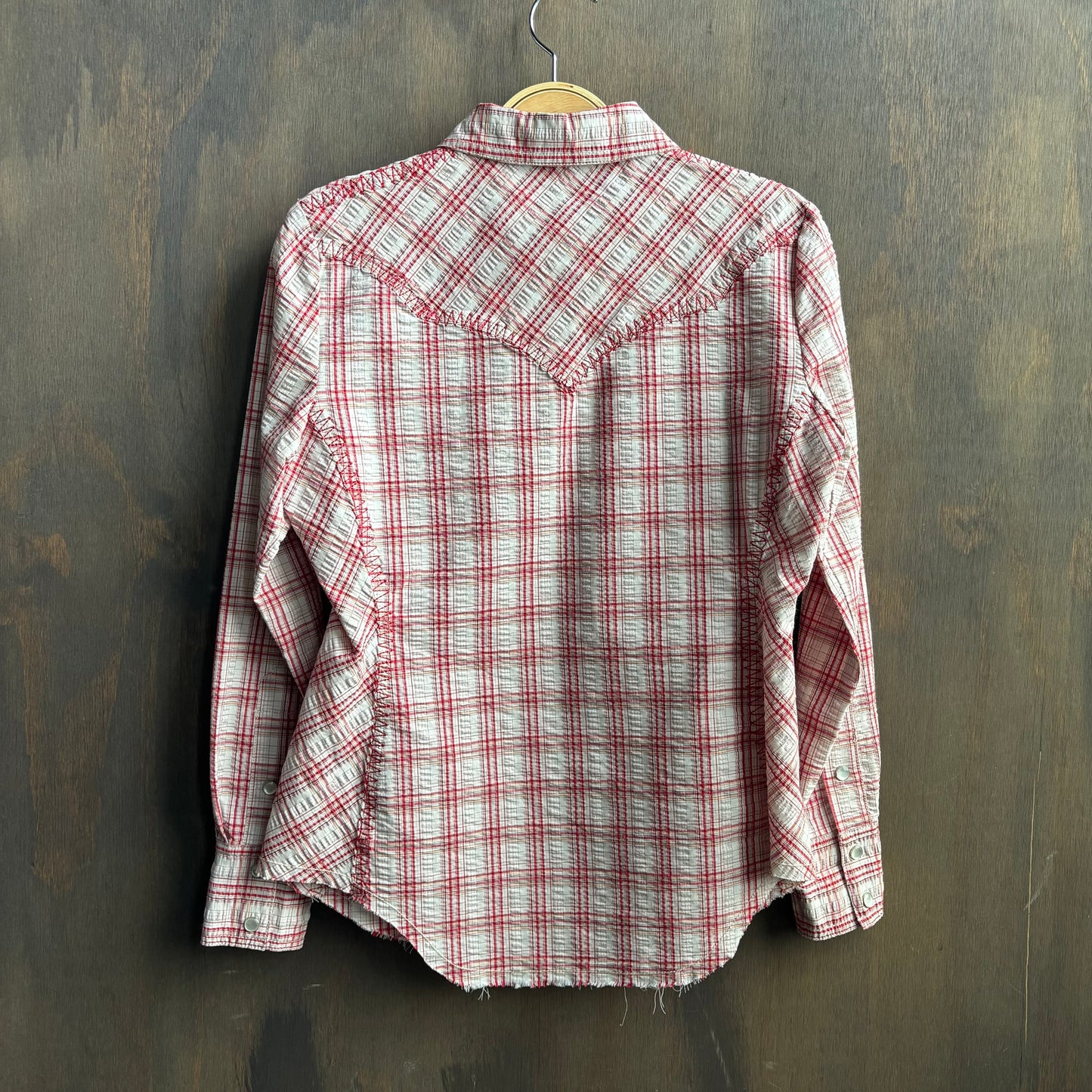 Cabi Red and White Plaid Pearl Snap