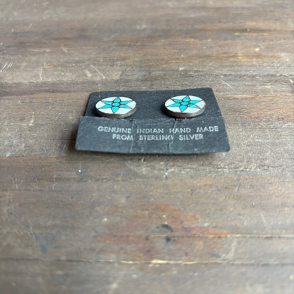 Sterling Turquoise and Shell Starburst Cip Earrings