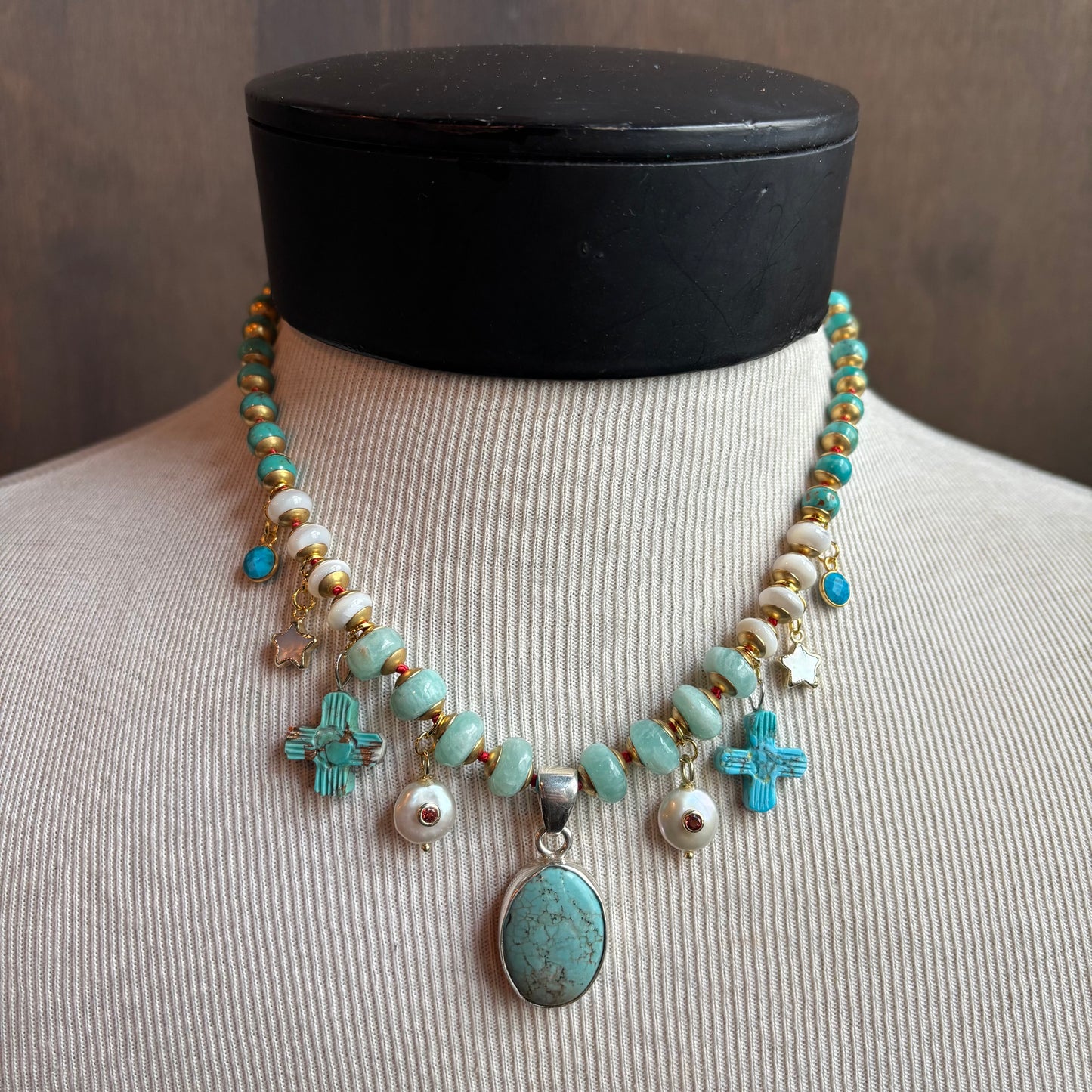Ostrich Moon Turquoise Oval Pendant