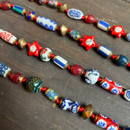 Ostrich Moon Blue and Red Beaded Bracelet