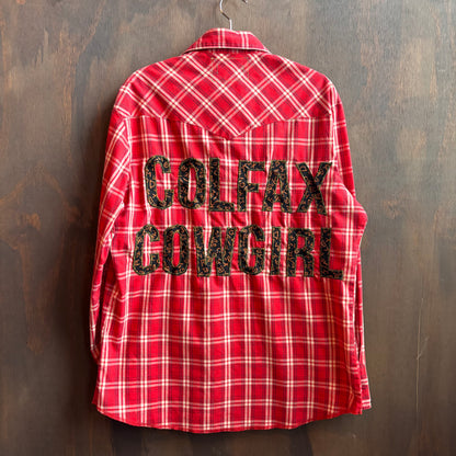 Custom "Colfax Cowgirl" Red Plaid Pearl Snap