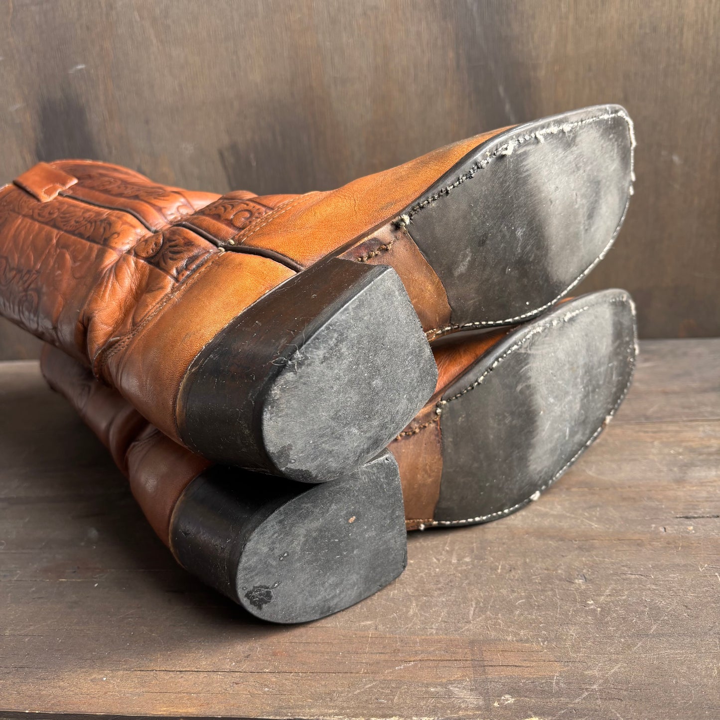 Acme Tan Tooled Leather Boots