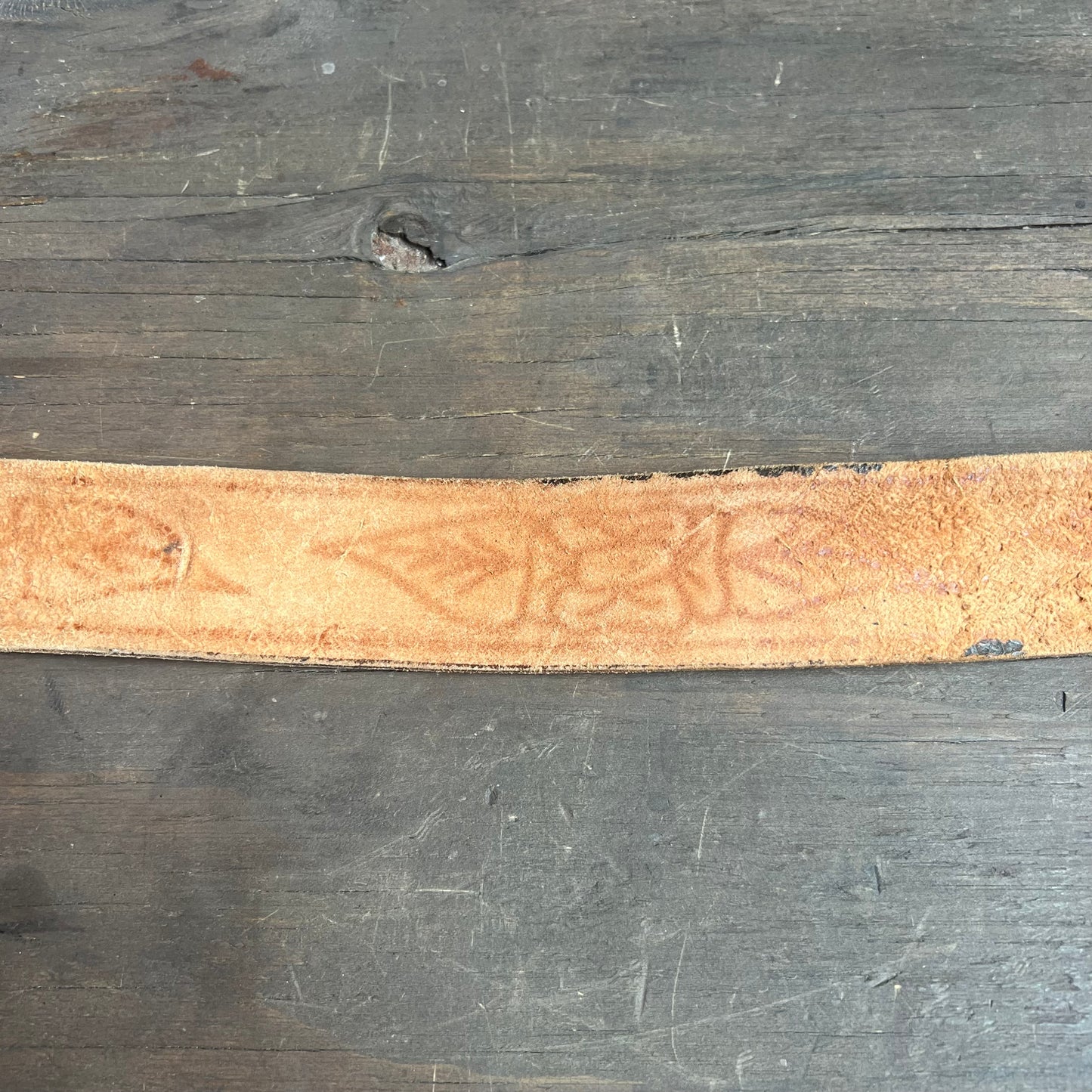 Leather Belt with Black Floral Pattern