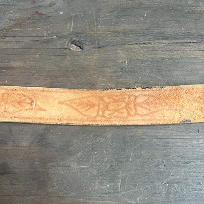Leather Belt with Black Floral Pattern