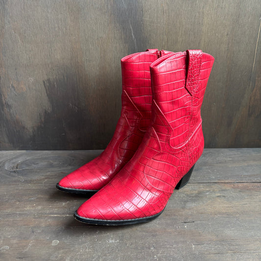 Faux Red Reptile Boots