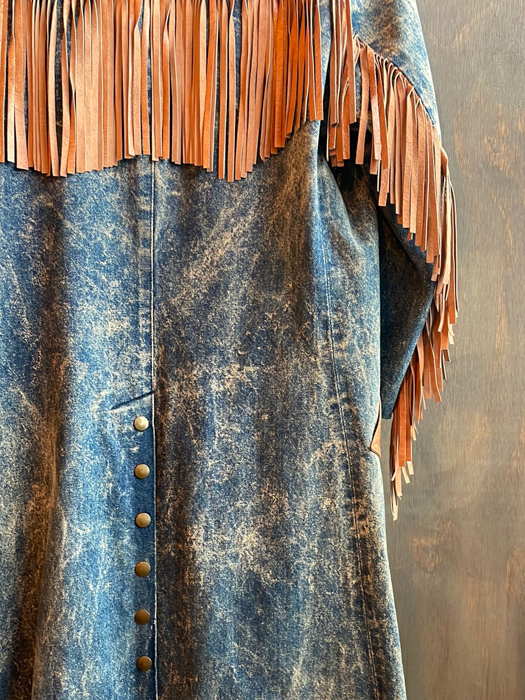 Vintage Diamond Denim and Leather Duster with Fringe