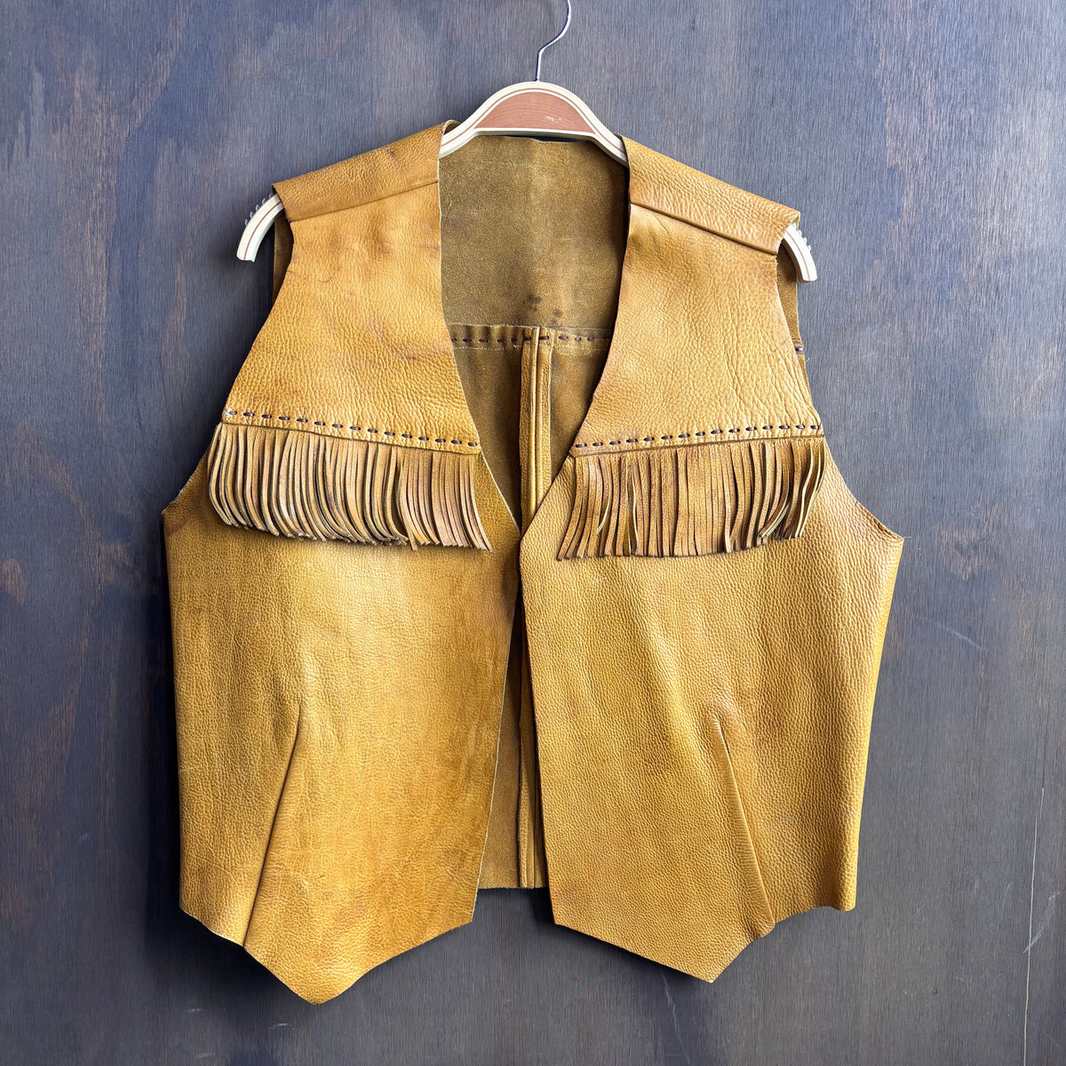 Vintage Tan Leather Fringed Vest