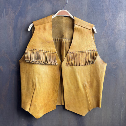 Vintage Tan Leather Fringed Vest