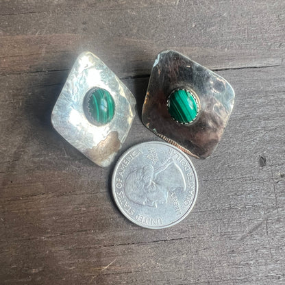 Sterling Silver and Malachite Diamond Shaped Earrings