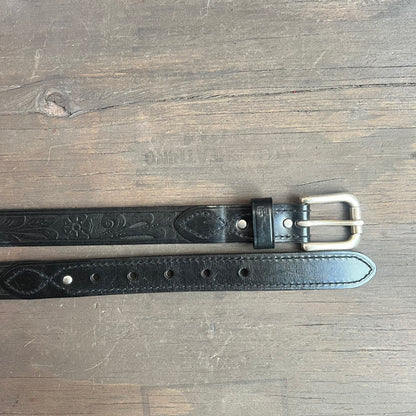 Ralph Lauren Black Tooled Leather Belt