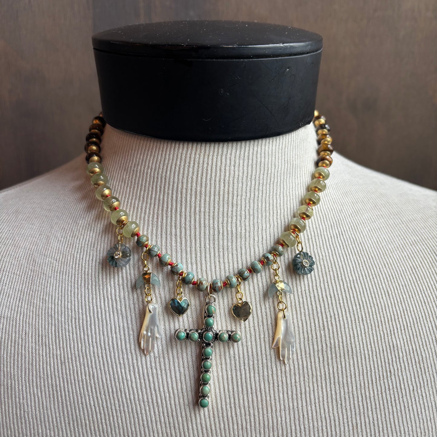 Ostrich Moon Turquoise Cross Necklace