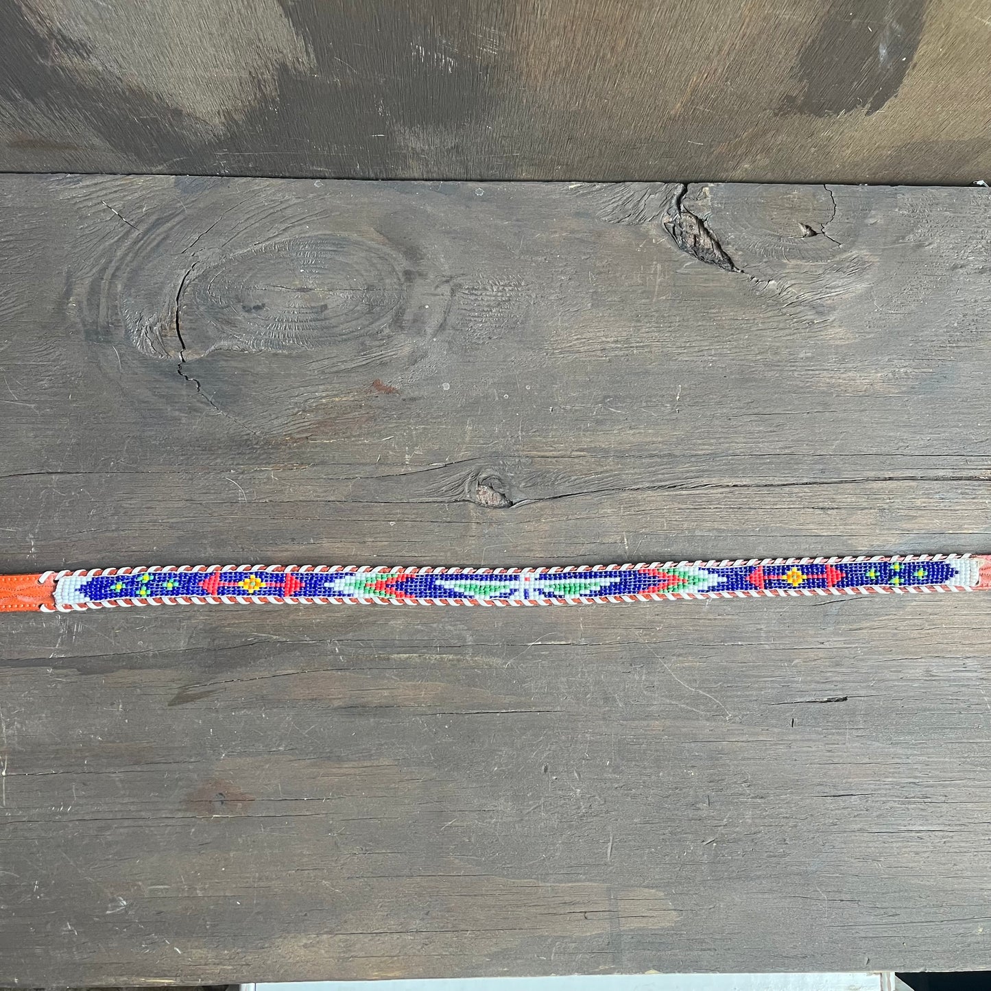 Beaded brown leather belt