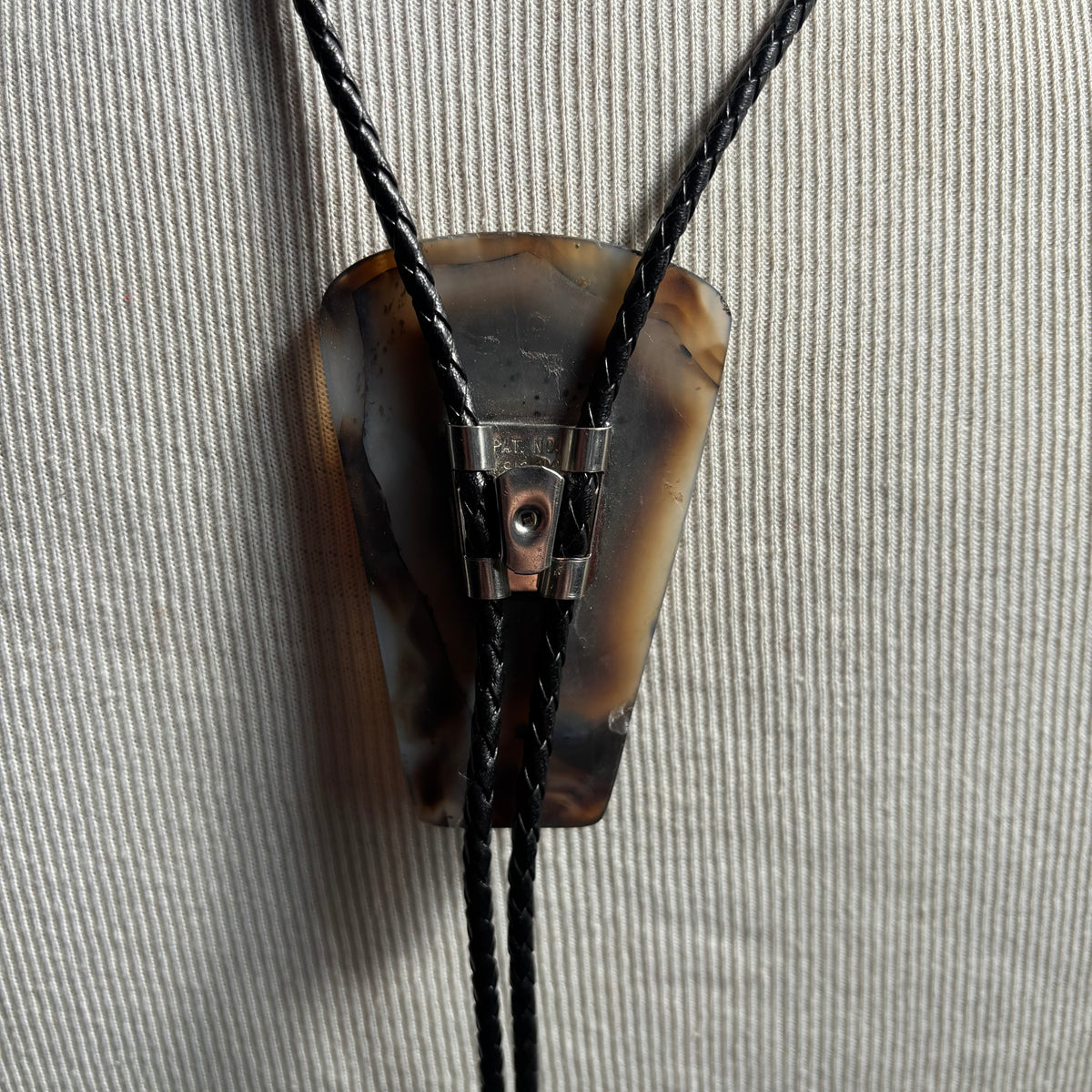 Oversized Stone Bolo on Black Leather Tie