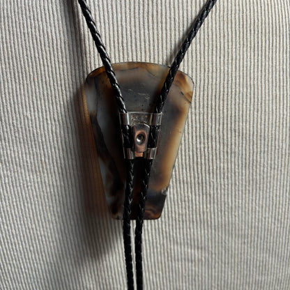 Oversized Stone Bolo on Black Leather Tie