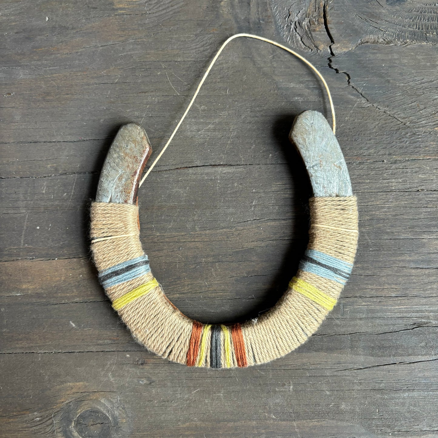 Beige Thread Wrapped Hanging Horseshoe