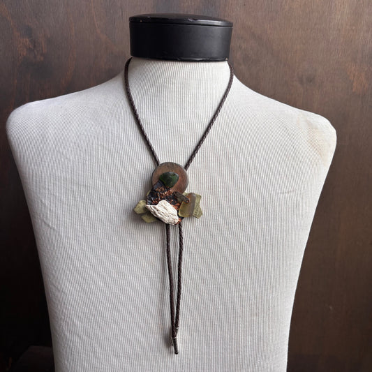 Handmade Landscape Bolo on Brown Leather Tie