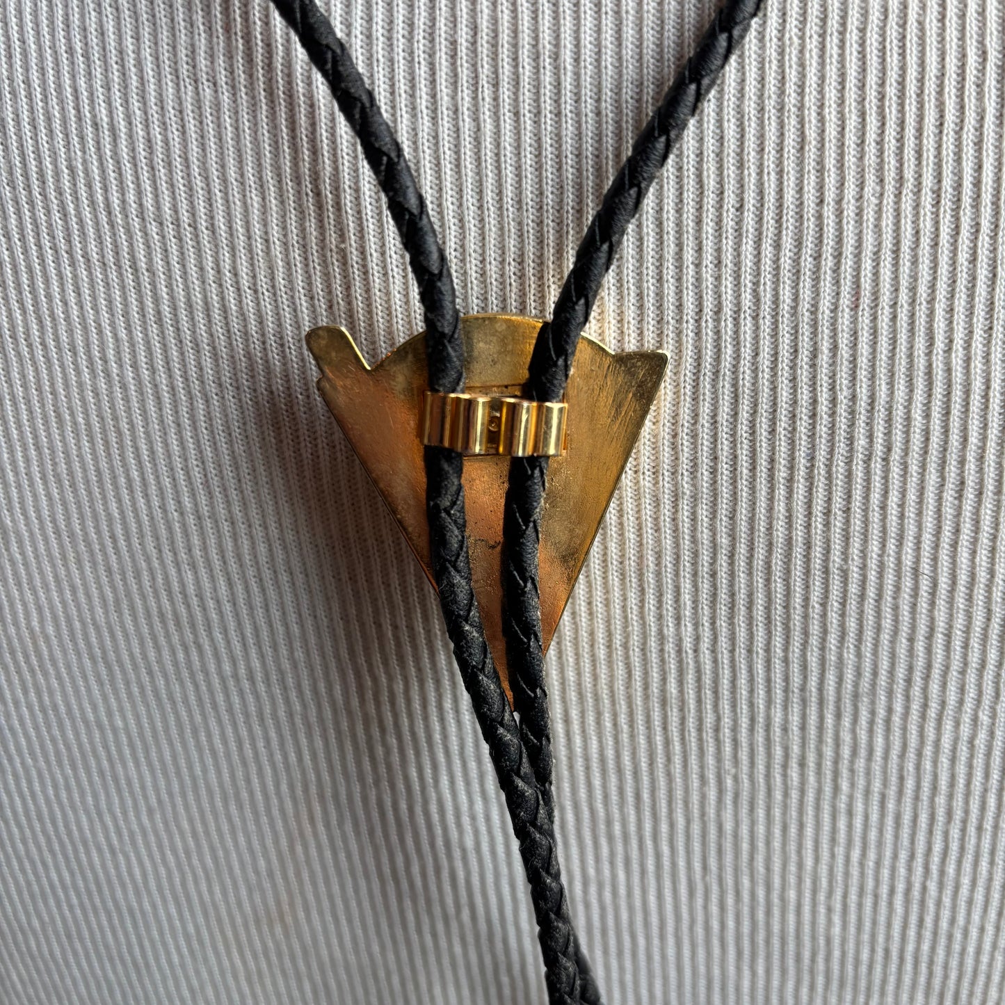 Abalone Bolo on Black Leather Tie