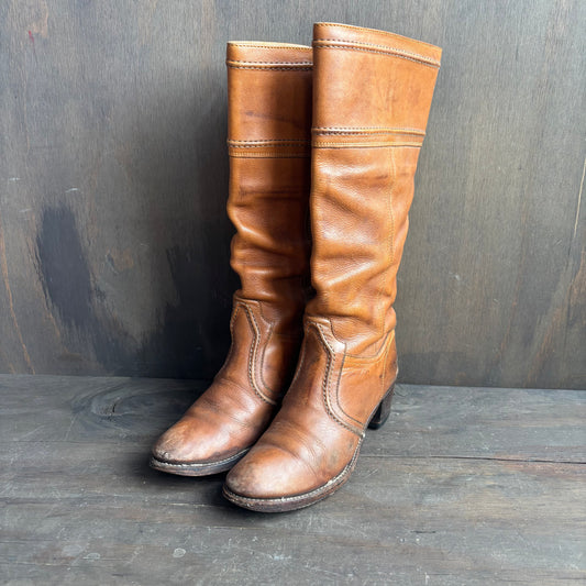 Vintage Frye Tall Tan Leather Boots