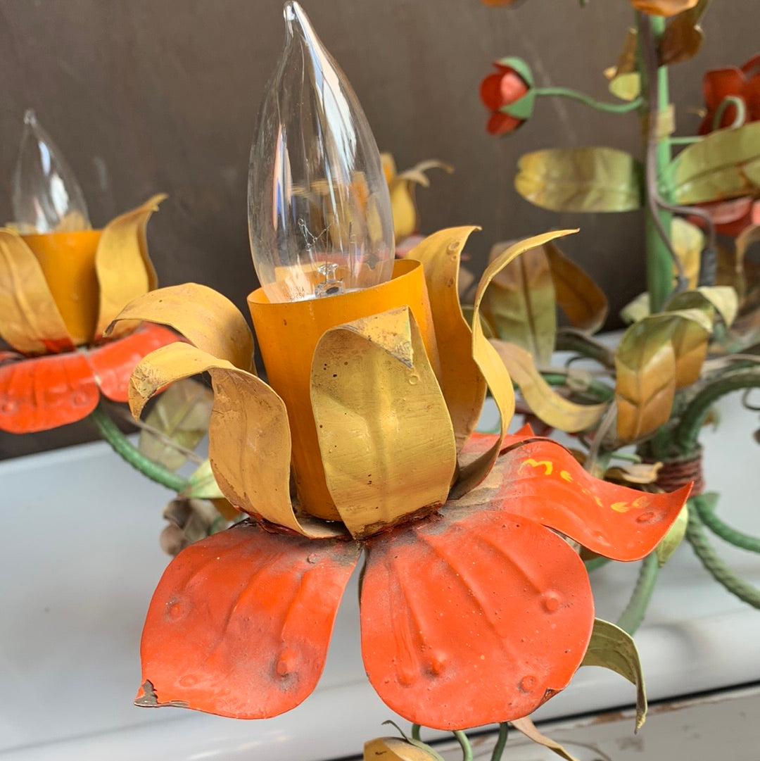 Metal yellow, orange & green  flower chandelier