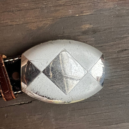 Tony Lama Tooled Leather Belt with Geometric Buckle