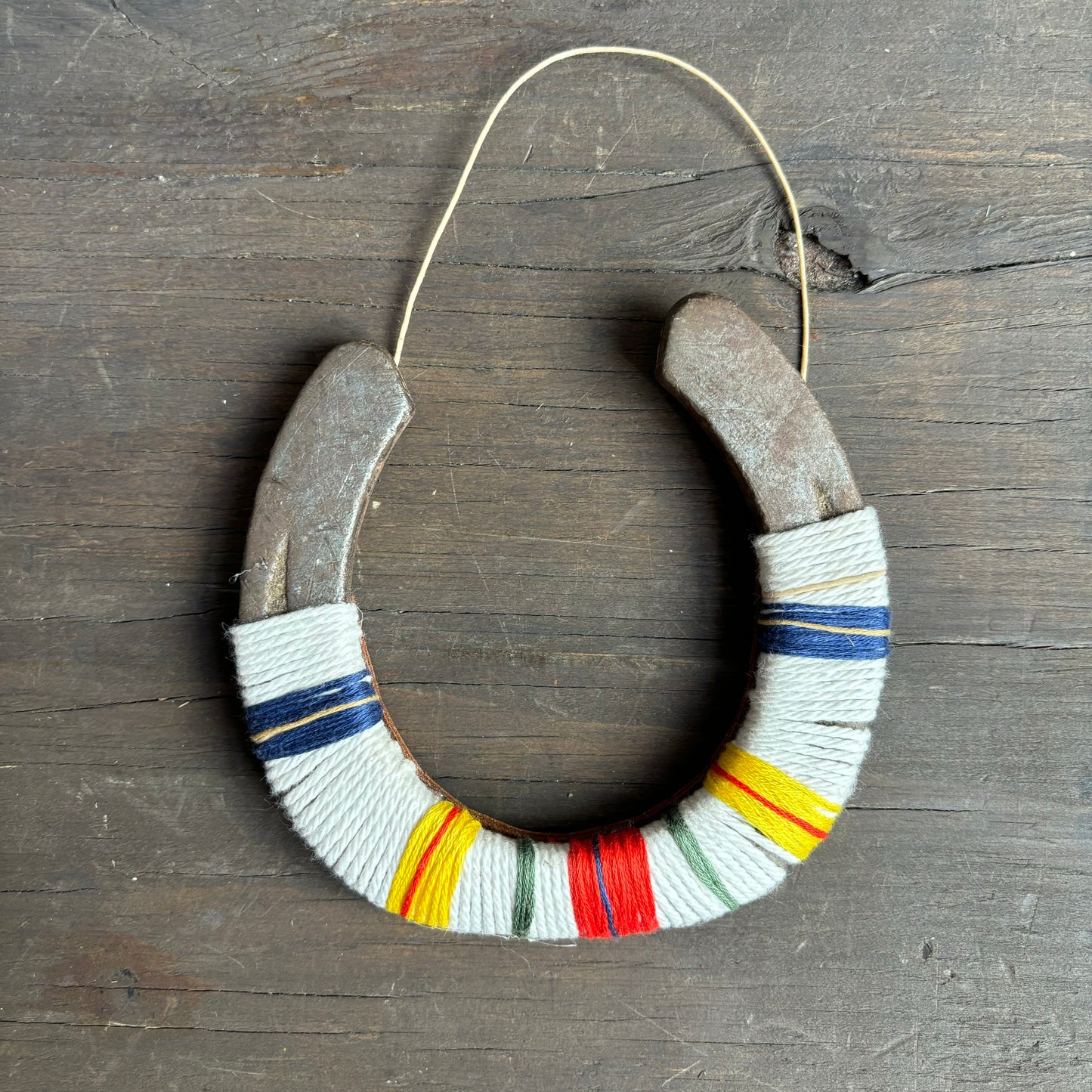 White Thread Wrapped Hanging Horseshoe