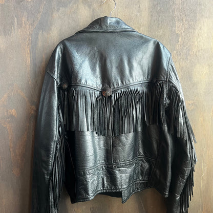 Black Leather Jacket with Silver Buttons and Buckle