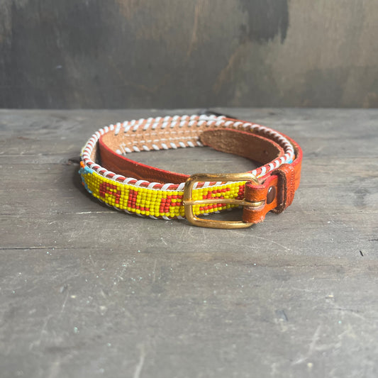 Beaded Alaska Brown Leather Belt