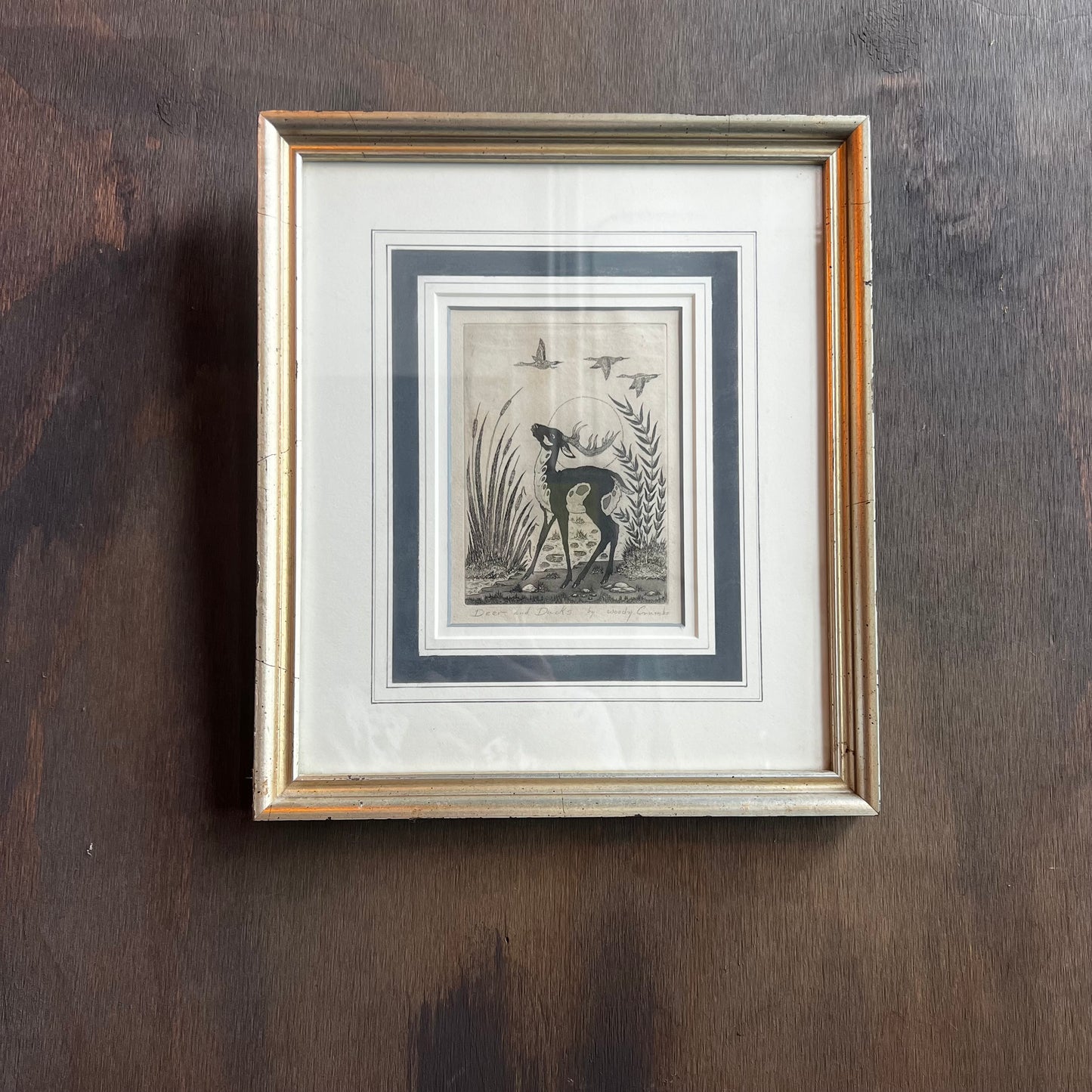 Deers and Ducks by Woody Crumbo Framed Art Print