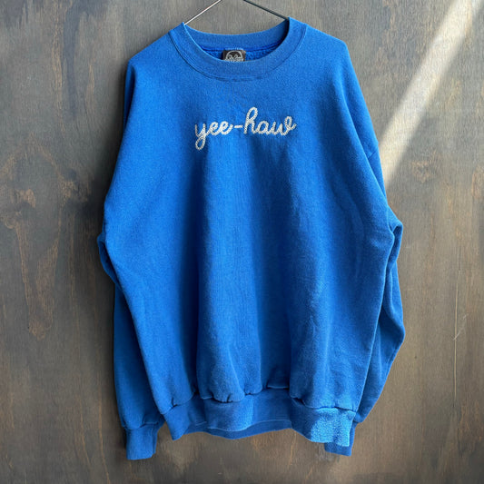 Custom Embroidered Blue “Yee Haw” Sweatshirt