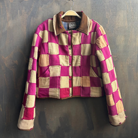 Vintage Pink and Brown Cropped Quilt Jacket