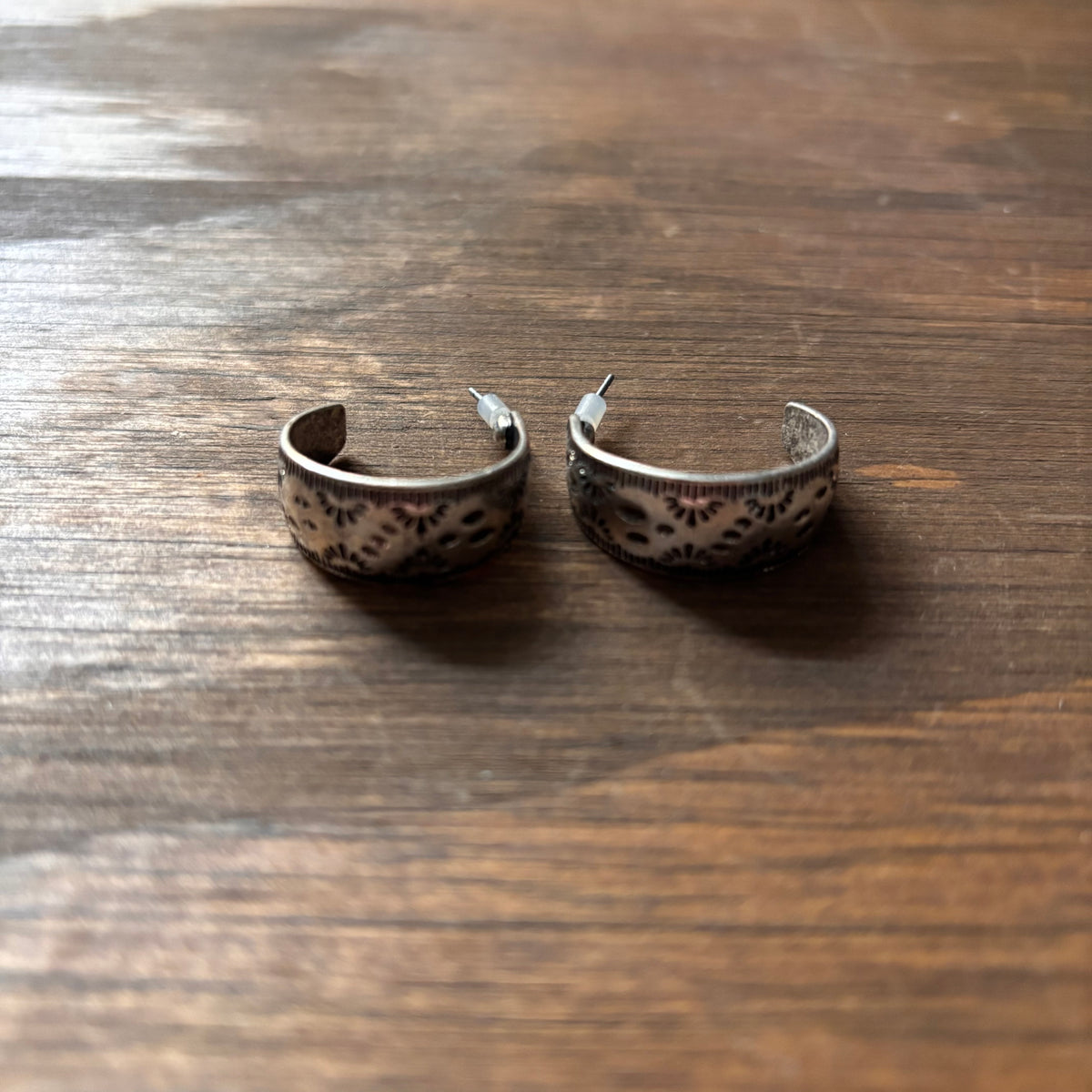 Stamped Silver Hoops
