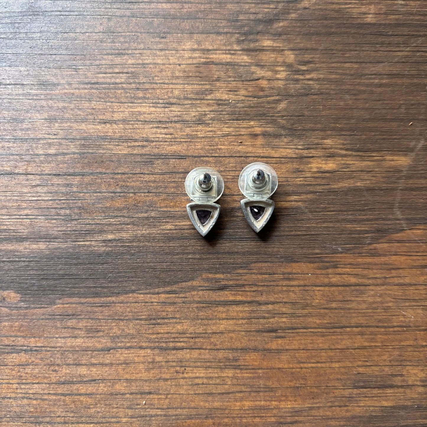 Silver Purple Triangle Earrings