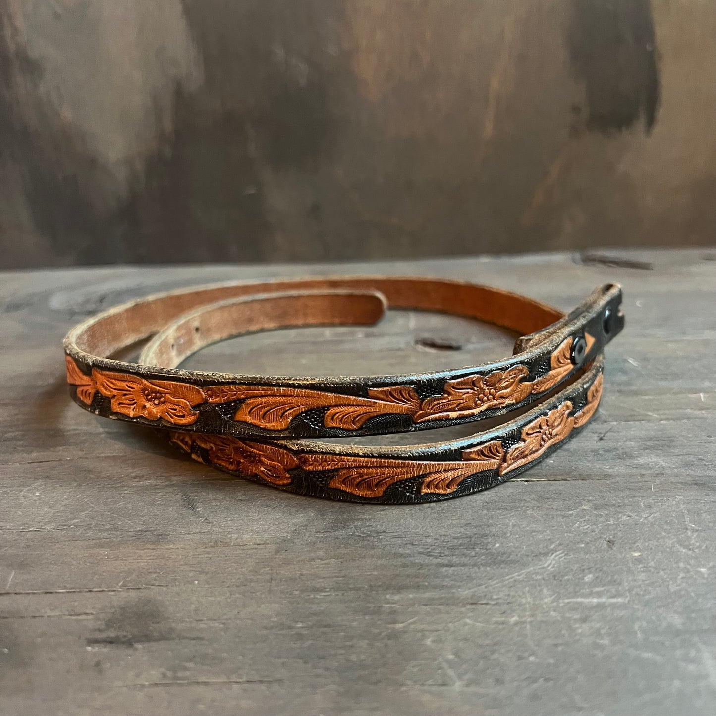 Thin Tooled Leather Belt