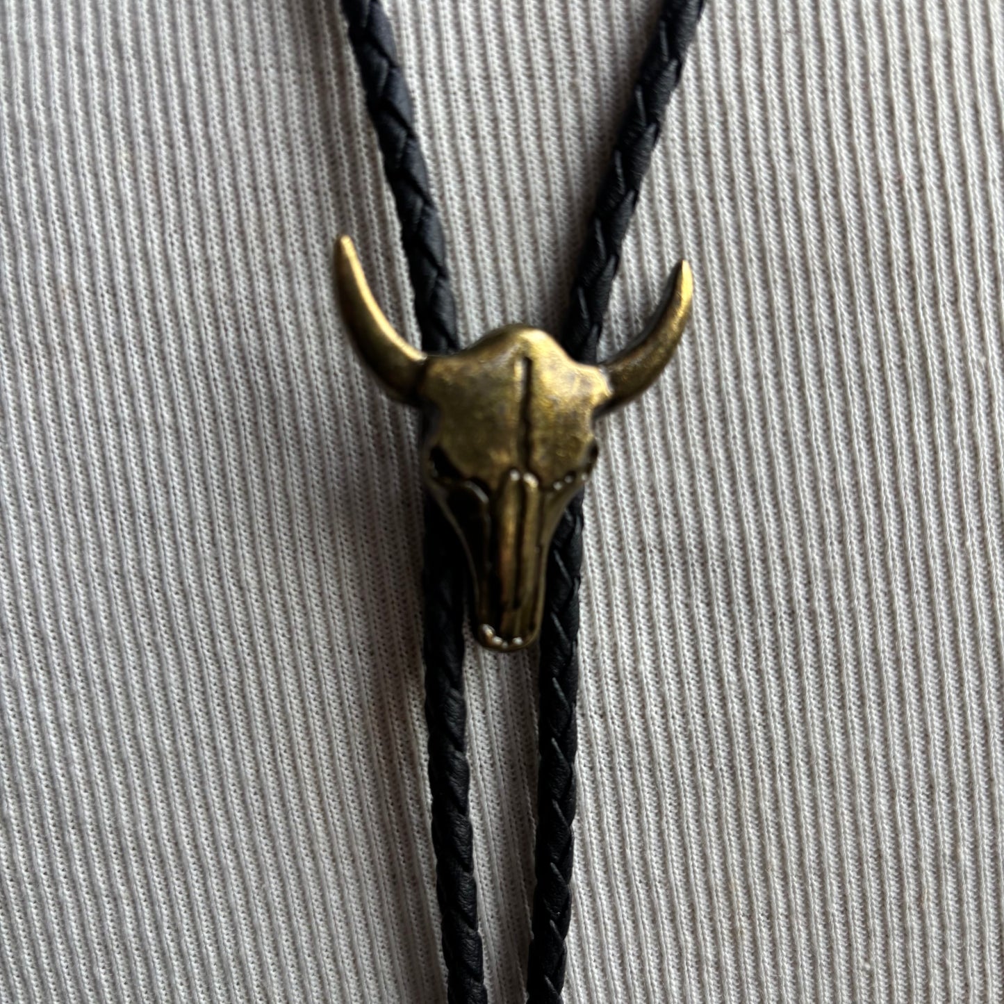 Longhorn Bolo on Black Leather Tie
