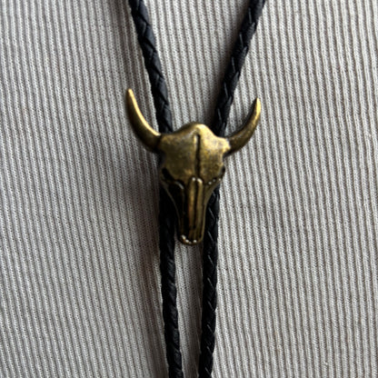 Longhorn Bolo on Black Leather Tie