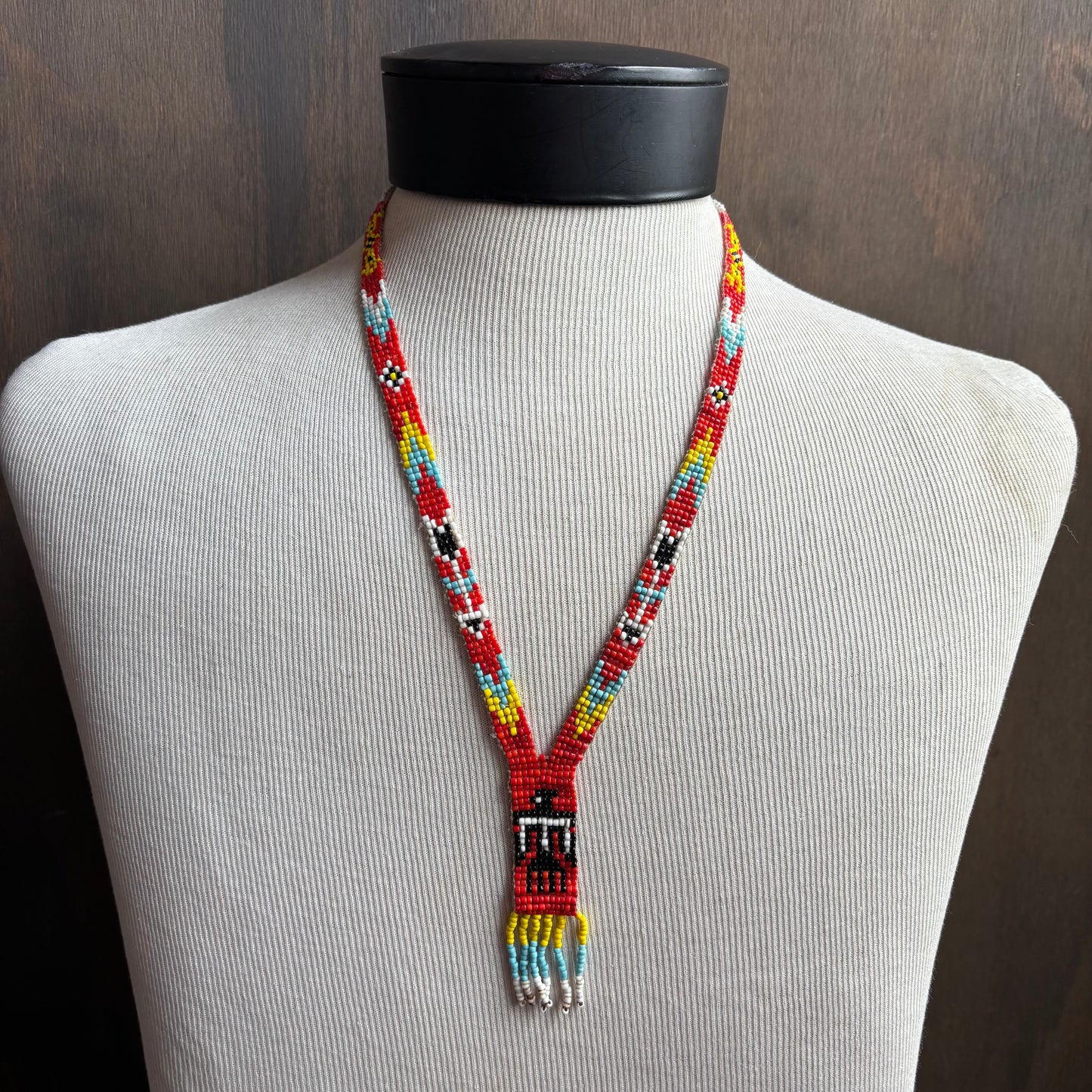 Seed Bead Thunderbird Necklace with Fringe
