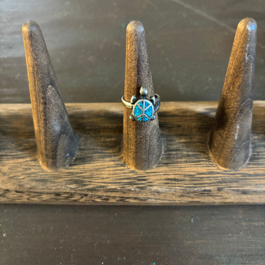 Turquoise Chip Silver Turtle Ring
