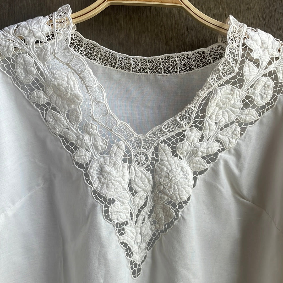 Vintage Linen and Lace Long Sleeve Top