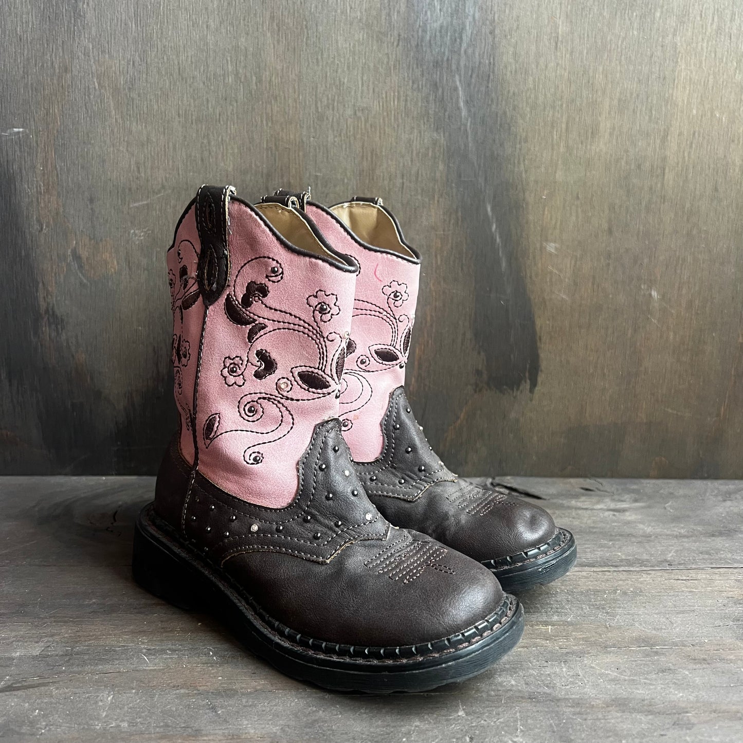 Roper Pink and Brown Light Up Kids Boots