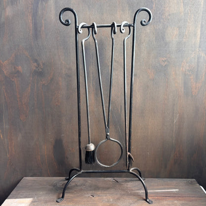 Vintage Iron Fireplace Tools and Stand
