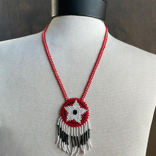 Red Beaded Star Medallion Necklace
