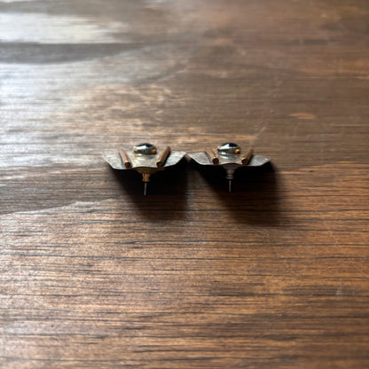 Metal Rhombus Earrings with Black Stone