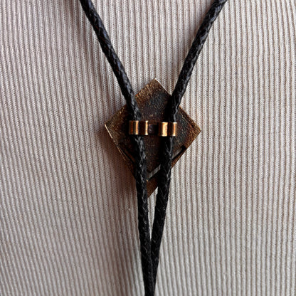 Vintage Faux Tiger Eye Bolo on Black Leather Tie