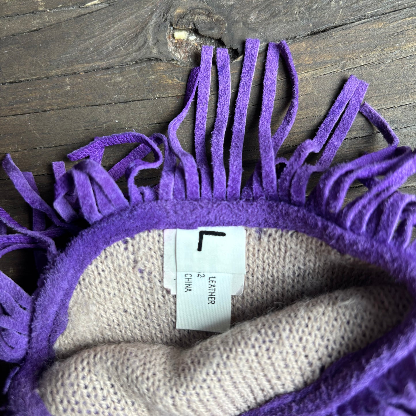 Purple Leather Gloves with Fringe