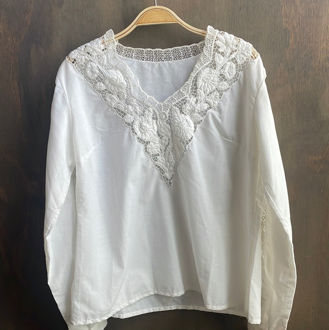 Vintage Linen and Lace Long Sleeve Top