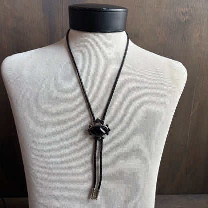Graphic Black Bolo on Black Leather Tie