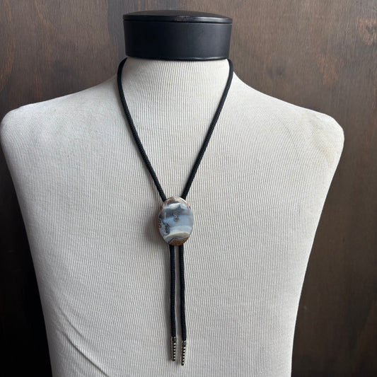 Oval Stone Bolo on Black Tie