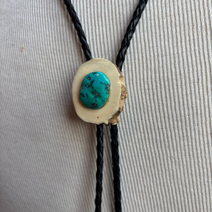 Wood and Stone Bolo on Black Tie