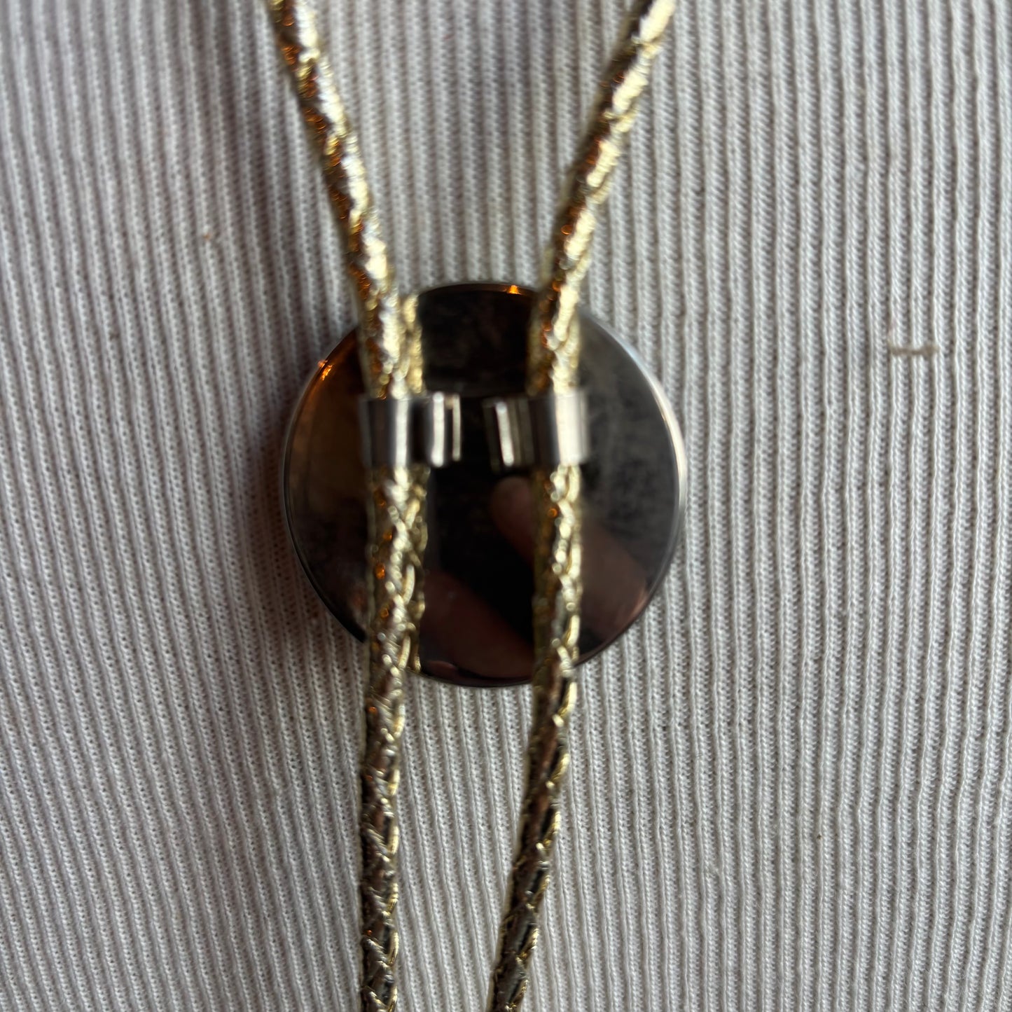 Round Enamel Bolo on Gold Tie